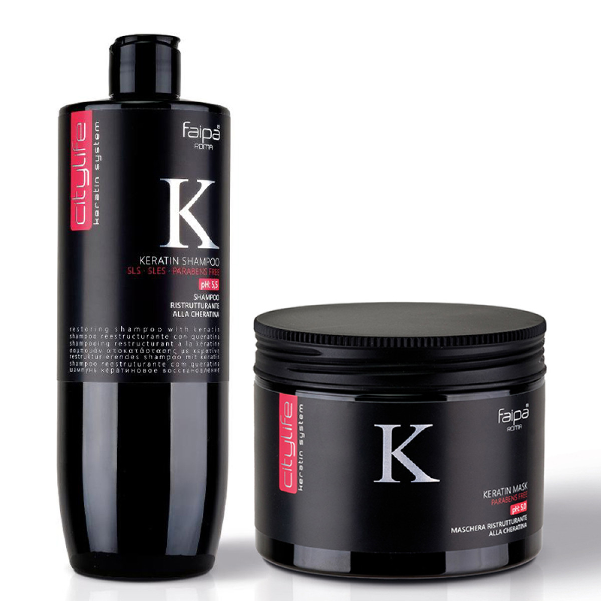 Възстановяващ комплект шампоан и маска с кератин Faipa Citylife Keratin Ristrutturante 2x500ml Възстановяващ комплект шампоан и маска с кератин Faipa Citylife Keratin Ristrutturante 2x500ml