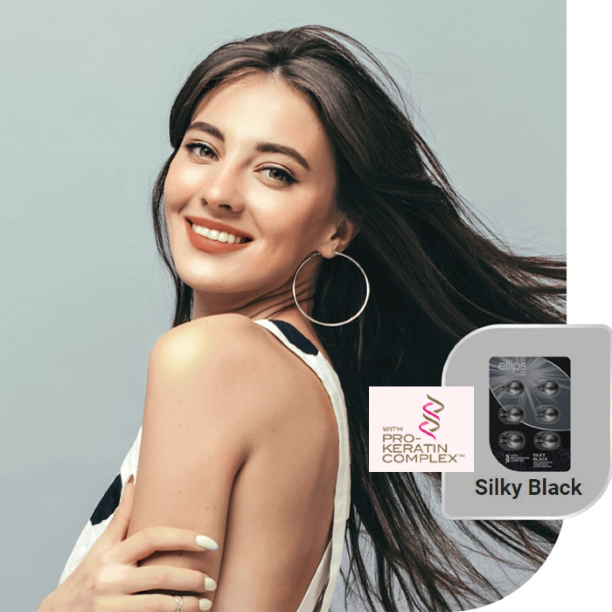 Витаминна терапия с кератин за блясък на черна коса Ellips Hair Repair Silky Black – 6 бр. х 1мл.