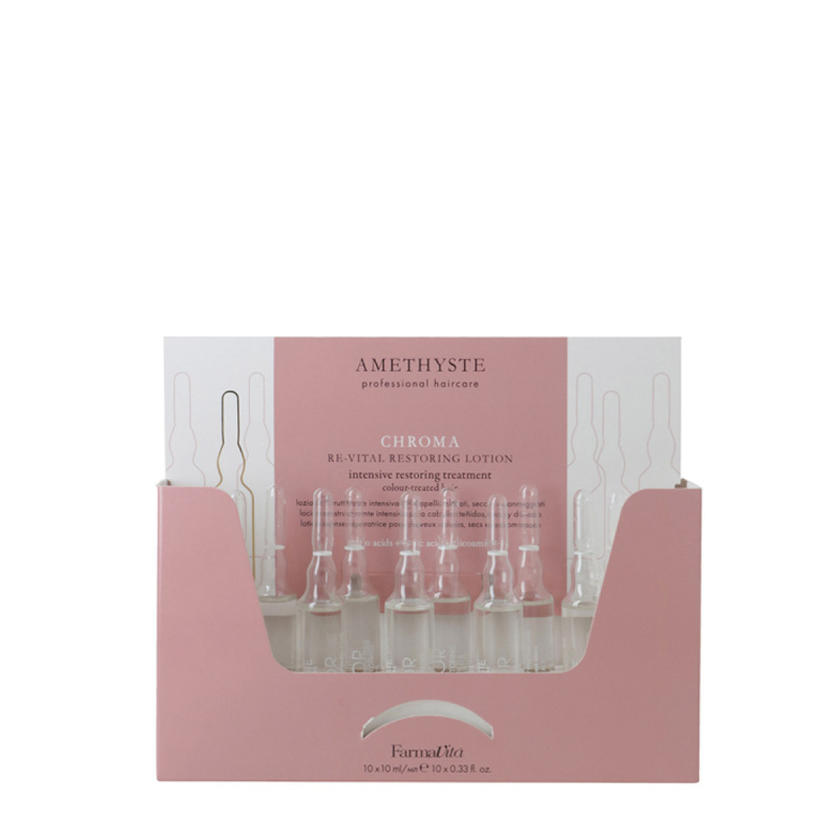 Ревитализиращи ампули за боядисана коса Farmavita Amethyste Chroma Re-Vital Restoring Lotion 10×10ml Ревитализиращи ампули за боядисана коса Farmavita Amethyste Chroma Re-Vital Restoring Lotion 10×10ml