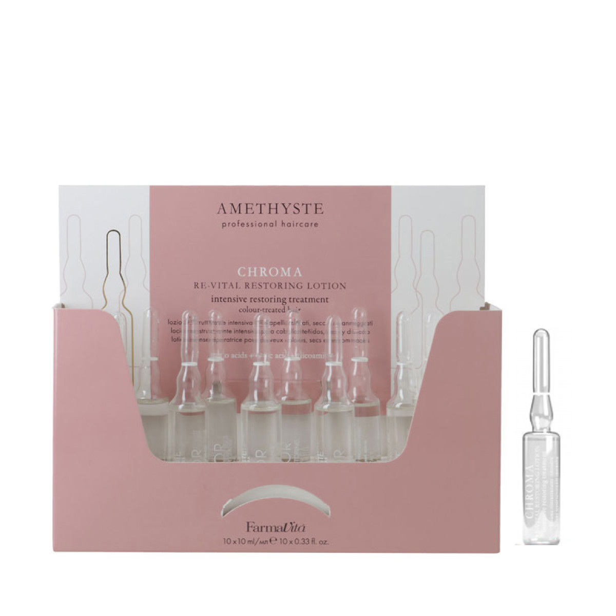 Ревитализираща ампула за боядисана коса Farmavita Amethyste Chroma Re-Vital Restoring Lotion 10ml - 1 бр. Ревитализираща ампула за боядисана коса Farmavita Amethyste Chroma Re-Vital Restoring Lotion 10ml - 1 бр.