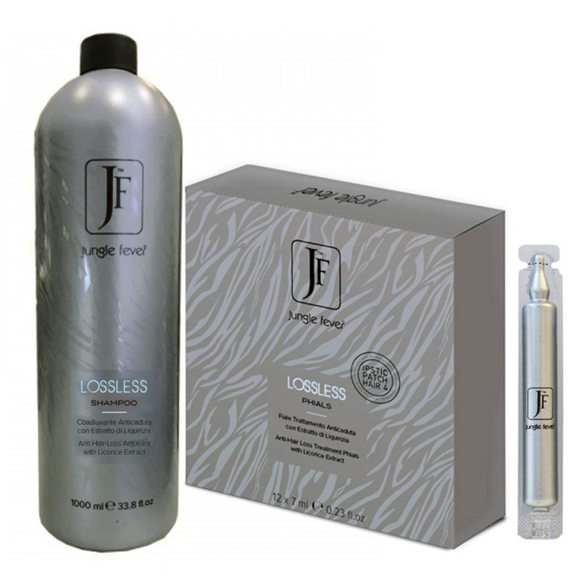 Комплект шампоан и ампули против косопад Jungle Fever Loss Less 1000ml/12х7ml Комплект шампоан и ампули против косопад Jungle Fever Loss Less 1000ml/12х7ml