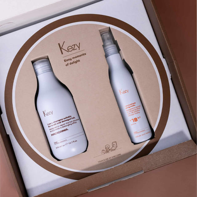 Подхранващ комплект шампоан и спрей-маска Kezy Macadamia 375/200ml Подхранващ комплект шампоан и спрей-маска Kezy Macadamia 375/200ml