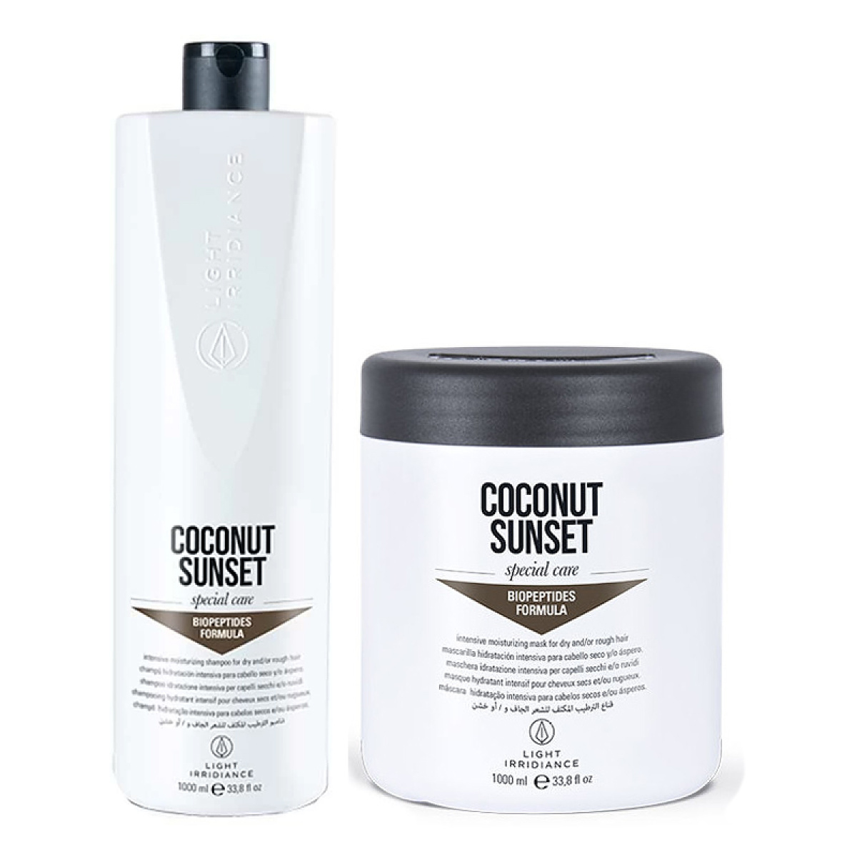 Възстановяващ комплект с кокосово масло и биопептиди Light Irridiance Coconut Sunset 2х1000ml Възстановяващ комплект с кокосово масло и биопептиди Light Irridiance Coconut Sunset 2х1000ml