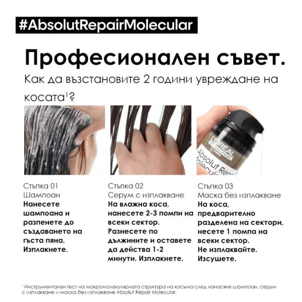 Термозащитна маска без изплакване за увредена коса Loreal Professionnel Absolut Repair Molecular Leave-in Mask 100ml