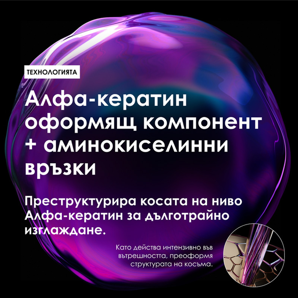 Изглаждащ серум за огледален блясък без изплакване Loreal Professionnel Keratin Alpha Sleek Serum 50ml