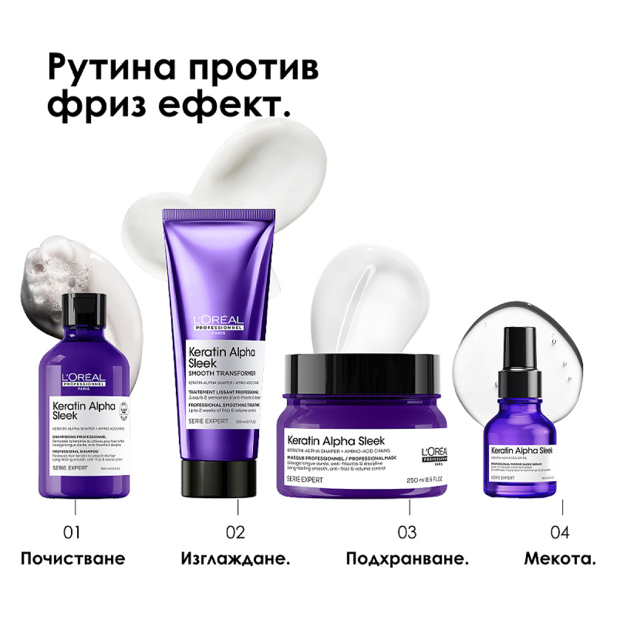 Изглаждащ серум за огледален блясък без изплакване Loreal Professionnel Keratin Alpha Sleek Serum 50ml