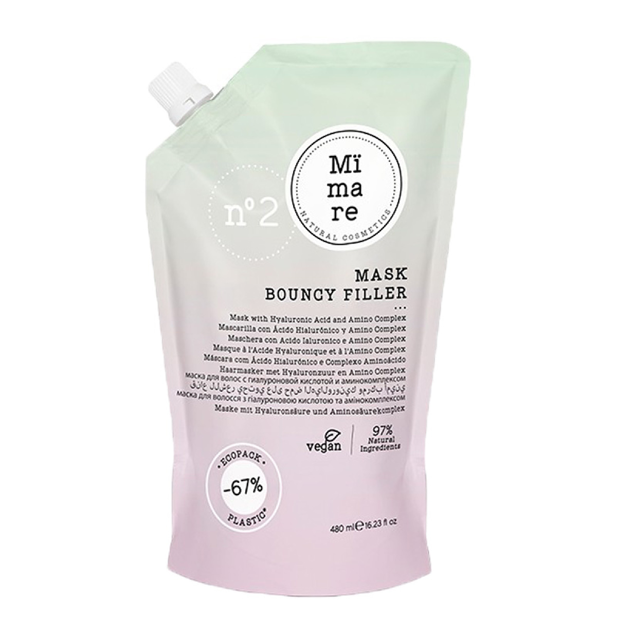 Уплътняваща маска с хиалуронова киселина за суха, увредена и фина коса Mimare Bouncy Filler Mask 480ml Уплътняваща маска с хиалуронова киселина за суха, увредена и фина коса Mimare Bouncy Filler Mask 480ml