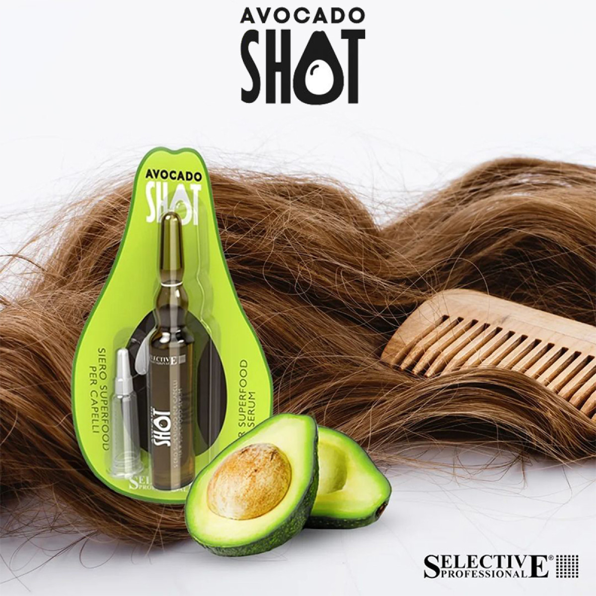 Хидратиращ защитен серум с авокадо, омега 3 и витамини Selective Professional  Avocado Shot Hair Superfood Serum 10ml