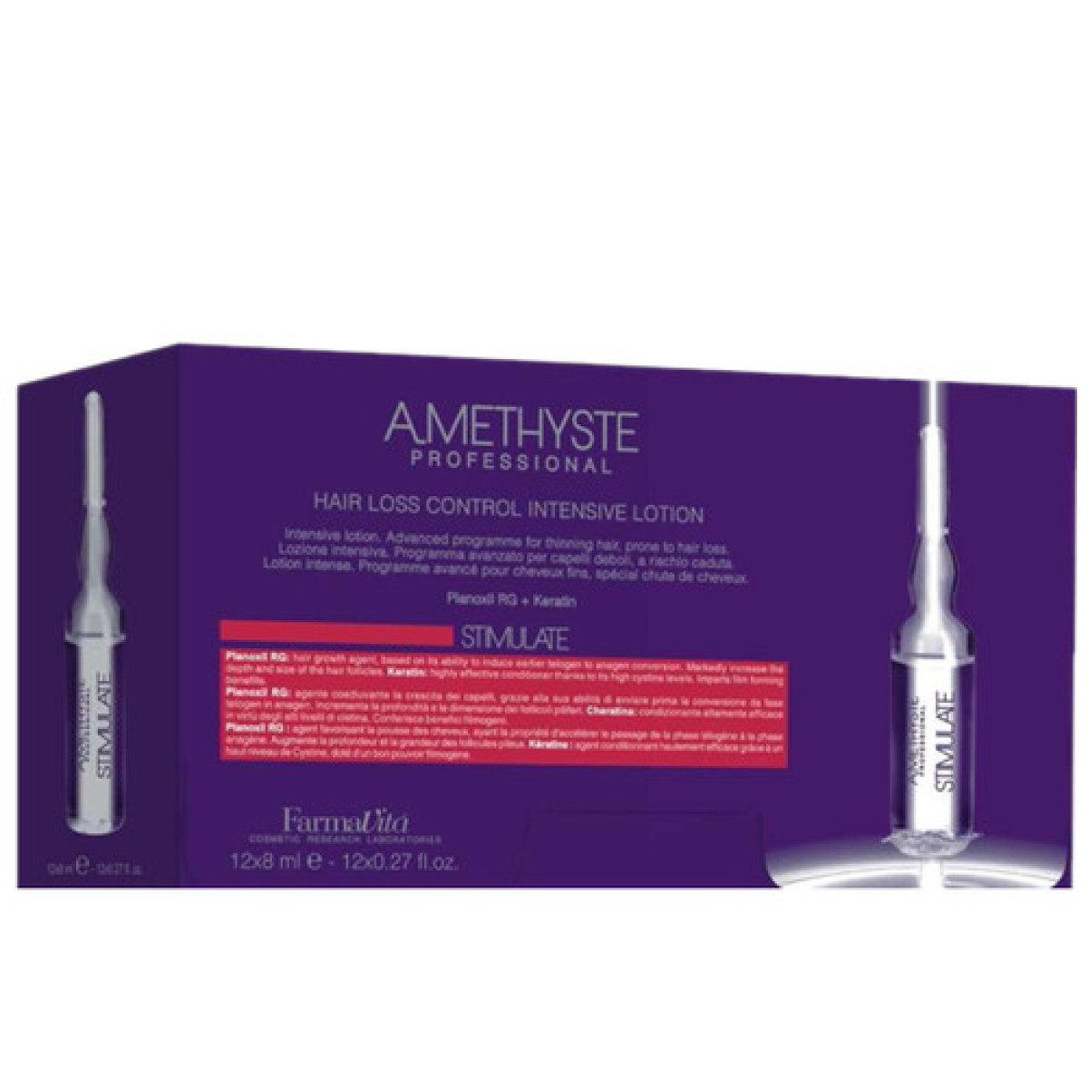 Ампули за стимулиране на растежа и против косопад FarmaVita Amethyste Stimulate Hair Loss Control Intensive Lotion 12x8ml Ампули за стимулиране на растежа и против косопад FarmaVita Amethyste Stimulate Hair Loss Control Intensive Lotion 12x8ml