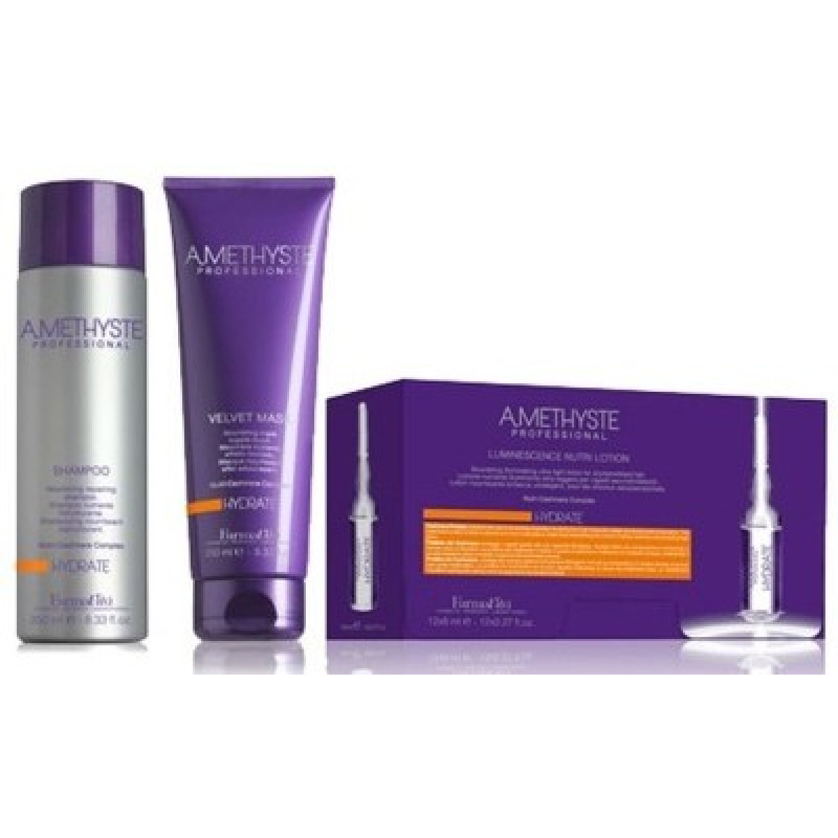 Комплект ампули, маска и шампоан за суха и изтощена коса FarmaVita Amethyste Hydrate 2x250/12x8ml Комплект ампули, маска и шампоан за суха и изтощена коса FarmaVita Amethyste Hydrate 2x250/12x8ml