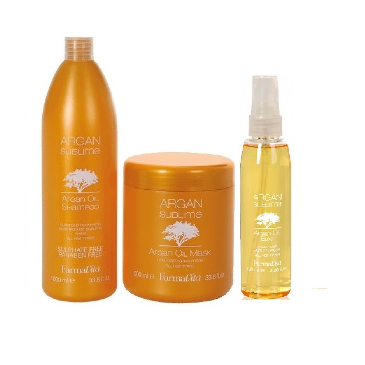 Комплект шампоан, маска и еликсир с арганово масло FarmaVita Argan Sublime Oil 2x1000ml+100ml Комплект шампоан, маска и еликсир с арганово масло FarmaVita Argan Sublime Oil 2x1000ml+100ml